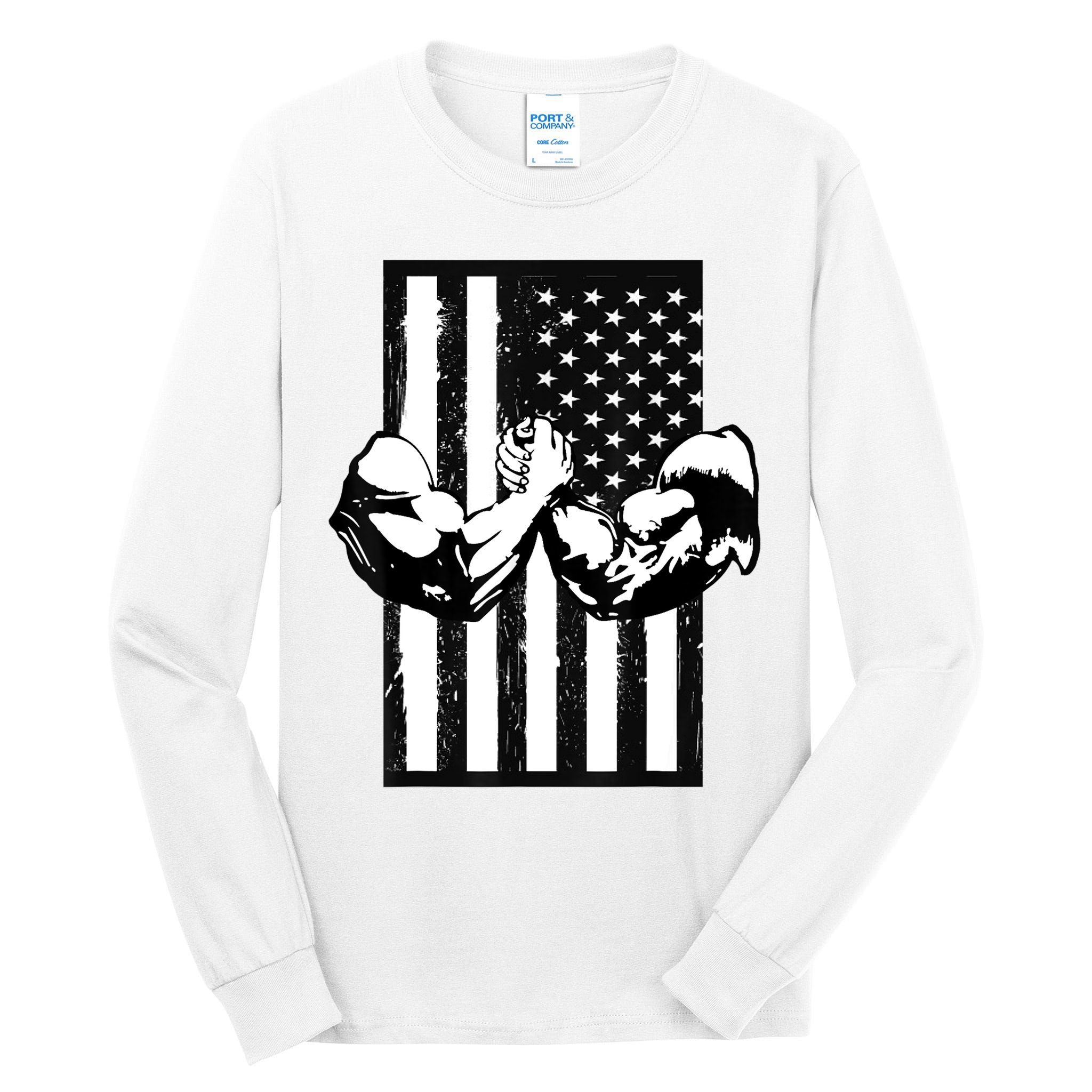 Arm Wrestling Gift USA Flag Armwrestling Sports Power Gift Idea Gift Tall Long Sleeve T-Shirt