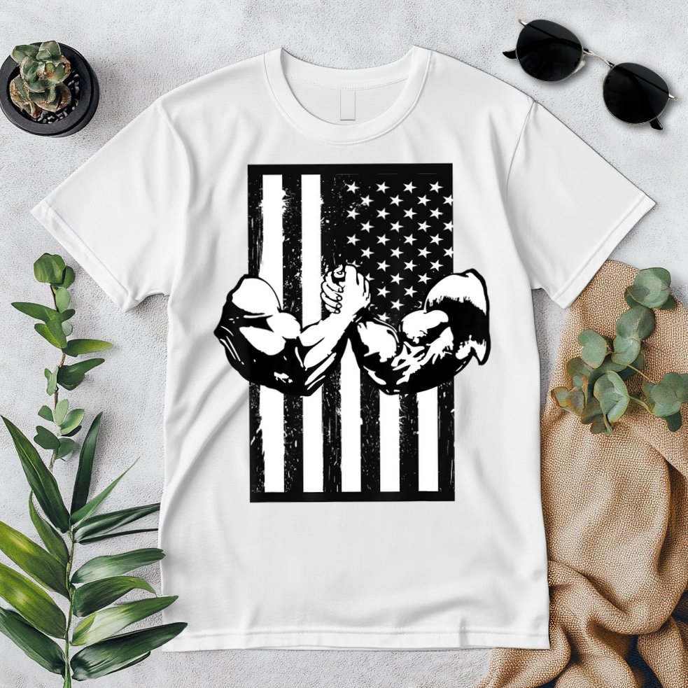 Arm Wrestling Gift USA Flag Armwrestling Sports Power Gift Idea Gift Premium T-Shirt