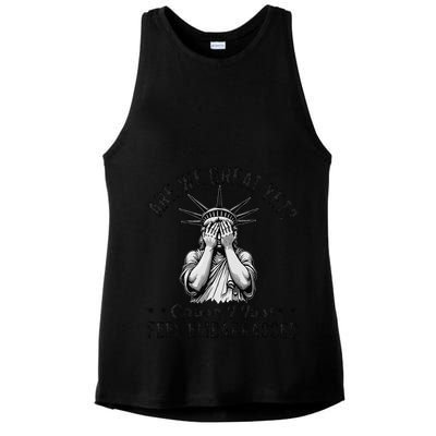 Are We Great Yet Cause I Just Feel Embarrassed Fun Democrat Ladies PosiCharge Tri-Blend Wicking Tank