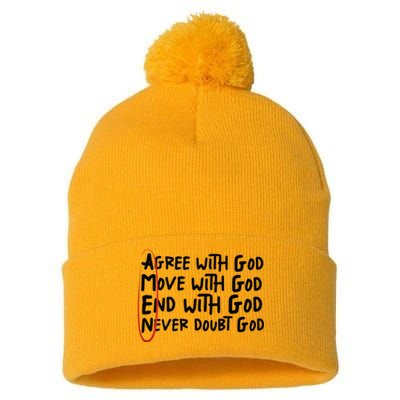 Agree With God Move With God End With God Never Doubt God Pom Pom 12in Knit Beanie