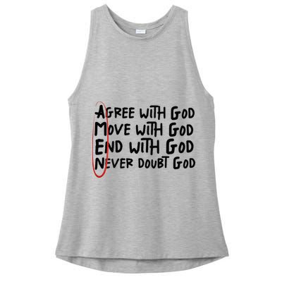 Agree With God Move With God End With God Never Doubt God Ladies PosiCharge Tri-Blend Wicking Tank