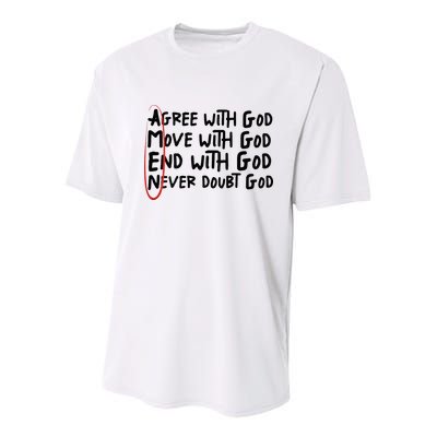 Agree With God Move With God End With God Never Doubt God Youth Performance Sprint T-Shirt