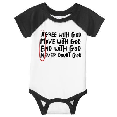 Agree With God Move With God End With God Never Doubt God Infant Baby Jersey Bodysuit