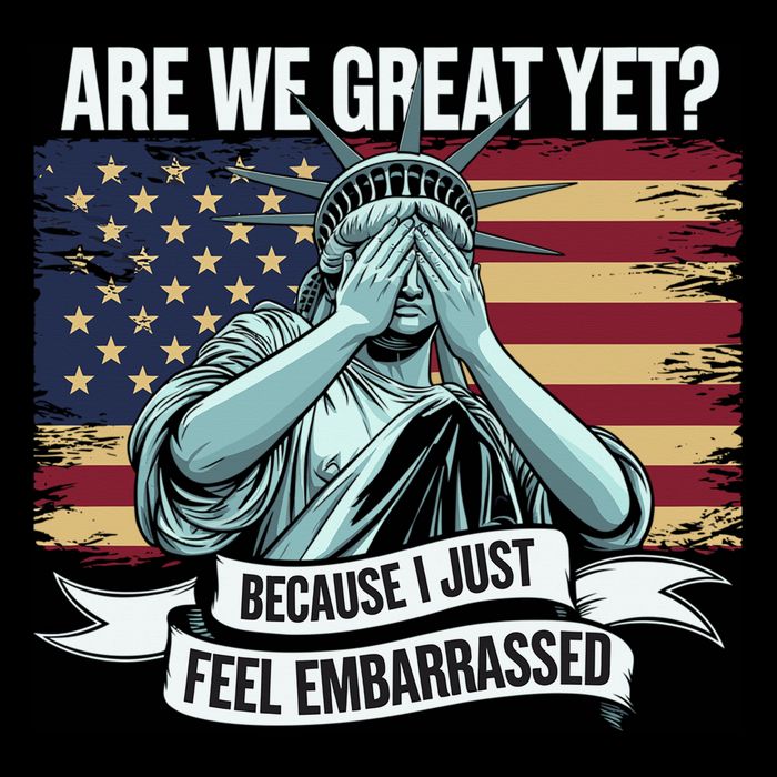 Are We Great Yet Cause I Just Feel Embarrassed Drawstring Bag