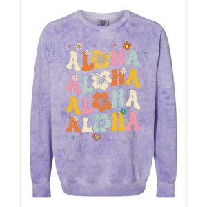 Aloha Women Hawaii Family Vacation Trip Girl Summer Groovy Colorblast Crewneck Sweatshirt