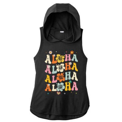 Aloha Women Hawaii Family Vacation Trip Girl Summer Groovy Ladies PosiCharge Tri-Blend Wicking Draft Hoodie Tank