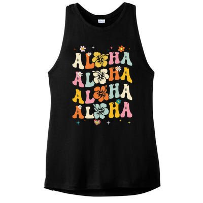 Aloha Women Hawaii Family Vacation Trip Girl Summer Groovy Ladies PosiCharge Tri-Blend Wicking Tank