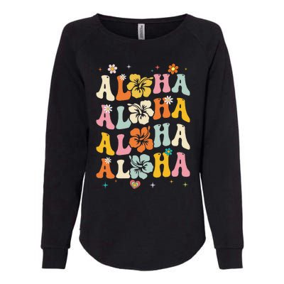 Aloha Women Hawaii Family Vacation Trip Girl Summer Groovy Womens California Wash Sweatshirt