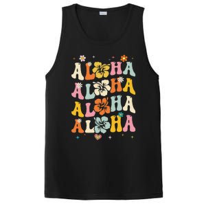 Aloha Women Hawaii Family Vacation Trip Girl Summer Groovy PosiCharge Competitor Tank