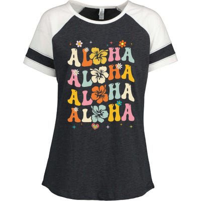 Aloha Women Hawaii Family Vacation Trip Girl Summer Groovy Enza Ladies Jersey Colorblock Tee