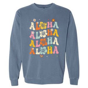 Aloha Women Hawaii Family Vacation Trip Girl Summer Groovy Garment-Dyed Sweatshirt