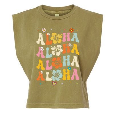 Aloha Women Hawaii Family Vacation Trip Girl Summer Groovy Garment-Dyed Women's Muscle Tee