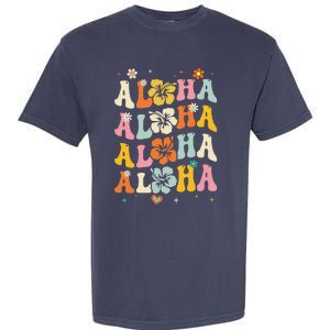 Aloha Women Hawaii Family Vacation Trip Girl Summer Groovy Garment-Dyed Heavyweight T-Shirt