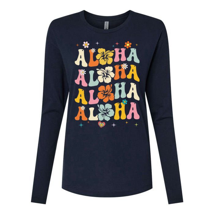 Aloha Women Hawaii Family Vacation Trip Girl Summer Groovy Womens Cotton Relaxed Long Sleeve T-Shirt