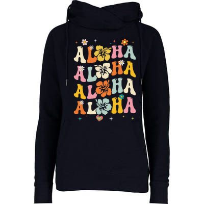 Aloha Women Hawaii Family Vacation Trip Girl Summer Groovy Womens Funnel Neck Pullover Hood