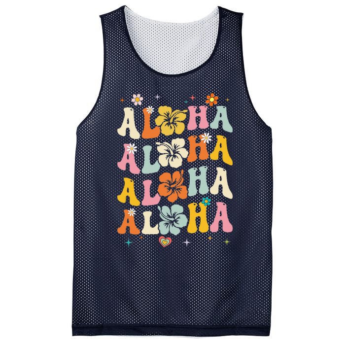 Aloha Women Hawaii Family Vacation Trip Girl Summer Groovy Mesh Reversible Basketball Jersey Tank