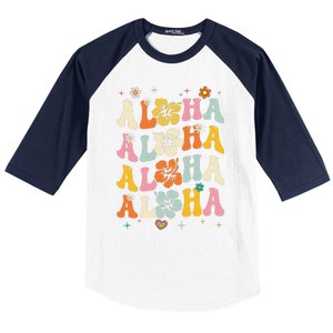 Aloha Women Hawaii Family Vacation Trip Girl Summer Groovy Baseball Sleeve Shirt