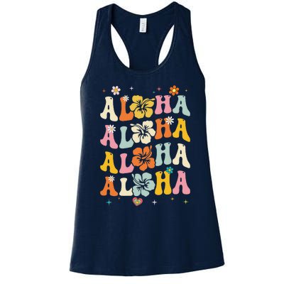 Aloha Women Hawaii Family Vacation Trip Girl Summer Groovy Women's Racerback Tank