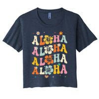 Aloha Women Hawaii Family Vacation Trip Girl Summer Groovy Women's Crop Top Tee