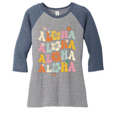 Aloha Women Hawaii Family Vacation Trip Girl Summer Groovy Women's Tri-Blend 3/4-Sleeve Raglan Shirt