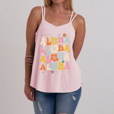 Aloha Women Hawaii Family Vacation Trip Girl Summer Groovy Women's Strappy Tank