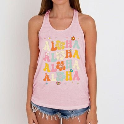 Aloha Women Hawaii Family Vacation Trip Girl Summer Groovy Women's Knotted Racerback Tank