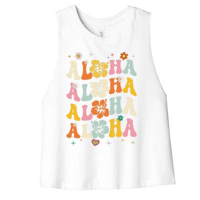 Aloha Women Hawaii Family Vacation Trip Girl Summer Groovy Women's Racerback Cropped Tank