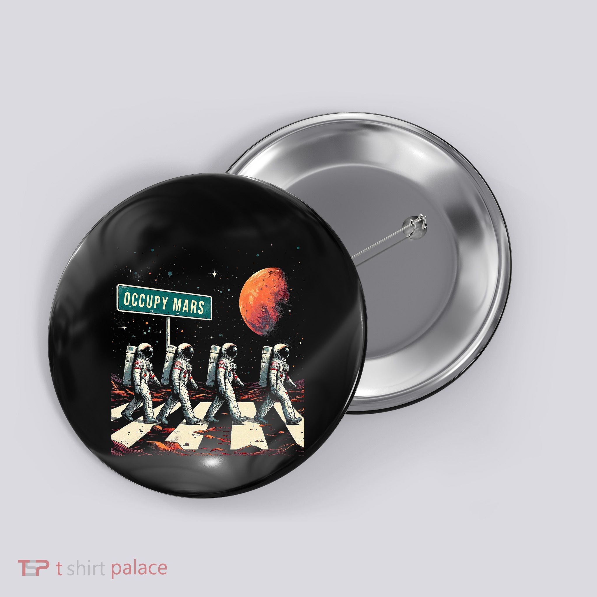 Astronauts Walking In Space Occupy Mars Button