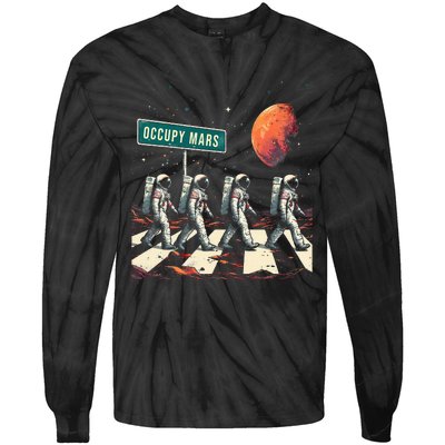 Astronauts Walking In Space Occupy Mars Tie-Dye Long Sleeve Shirt