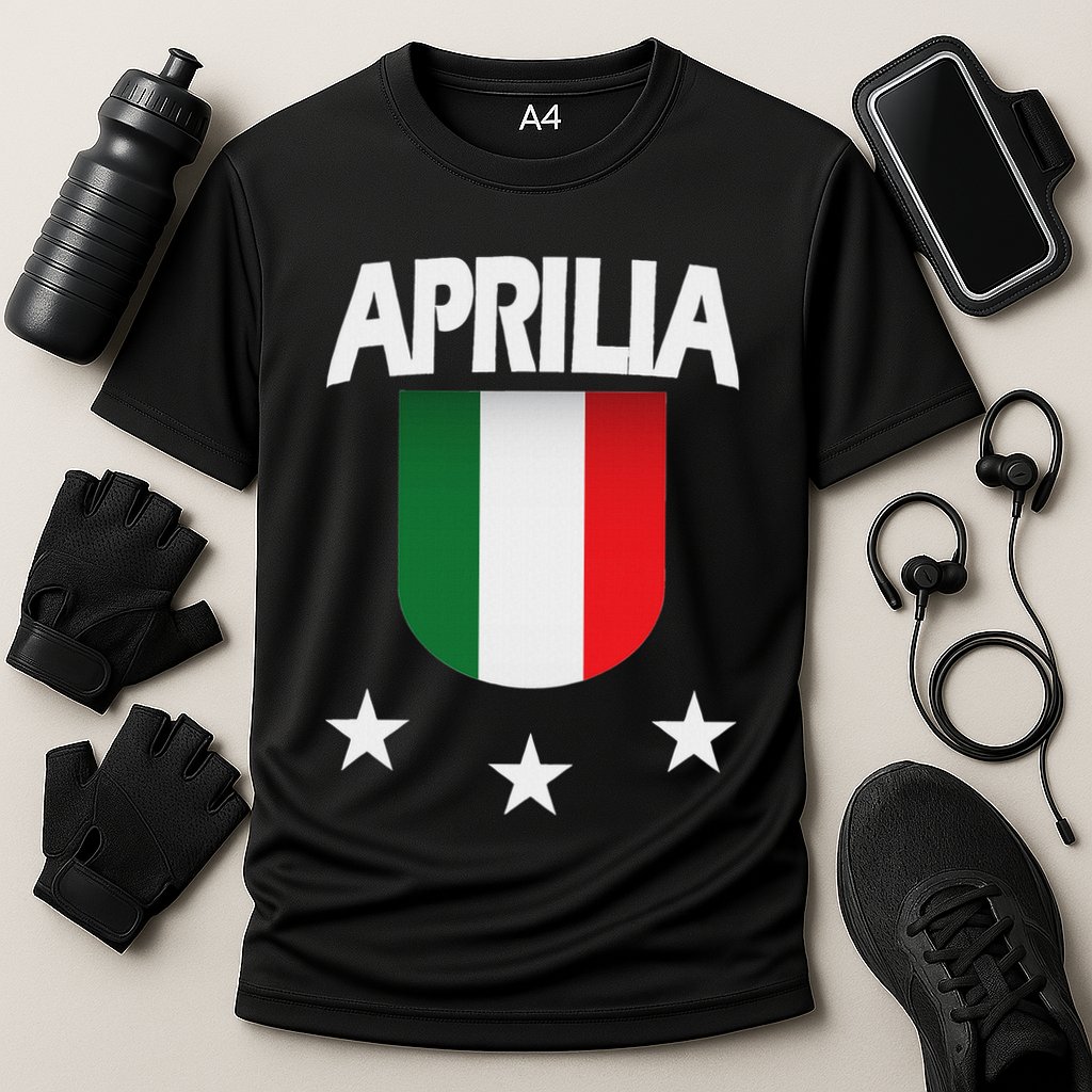 Aprilia With Italian Flag And 3 White Stars Cooling Performance Crew T-Shirt