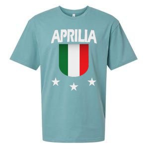 Aprilia With Italian Flag And 3 White Stars Sueded Cloud Jersey T-Shirt