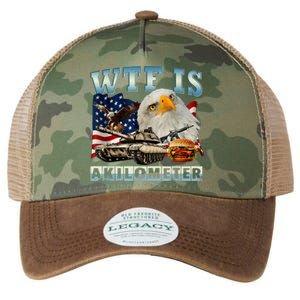 American Wtf Is A Kilometer Eagle Badge Signature Burger Gift Legacy Tie Dye Trucker Hat