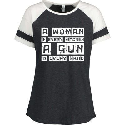 A Woman In Every Kitchen A Gun In Every Hand Enza Ladies Jersey Colorblock Tee