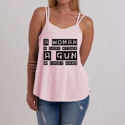 A Woman In Every Kitchen A Gun In Every Hand Women's Strappy Tank