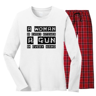 A Woman In Every Kitchen A Gun In Every Hand Women's Long Sleeve Flannel Pajama Set 