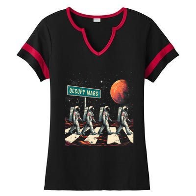 Astronauts Walking In Space Occupy Mars Ladies Halftime Notch Neck Tee