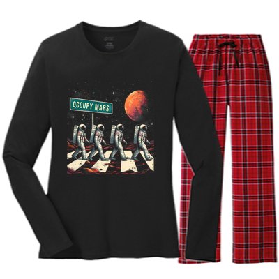 Astronauts Walking In Space Occupy Mars Women's Long Sleeve Flannel Pajama Set 