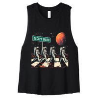 Astronauts Walking In Space Occupy Mars Women's Racerback Cropped Tank