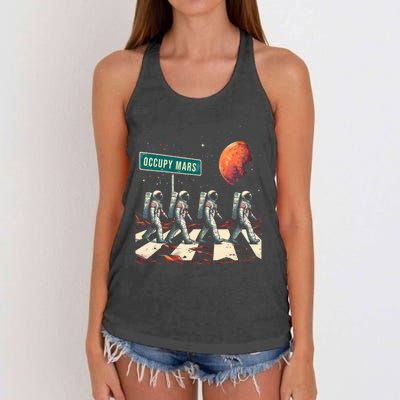 Astronauts Walking In Space Occupy Mars Women's Knotted Racerback Tank