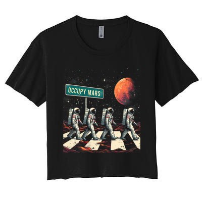 Astronauts Walking In Space Occupy Mars Women's Crop Top Tee