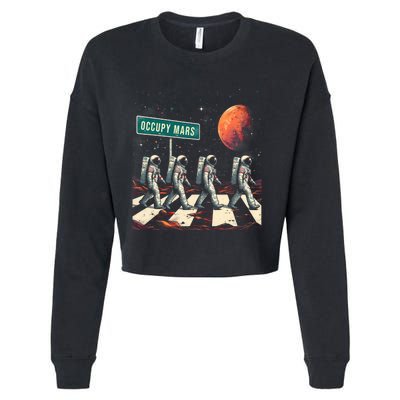 Astronauts Walking In Space Occupy Mars Cropped Pullover Crew