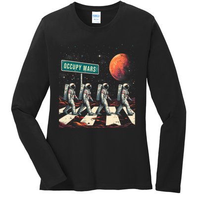 Astronauts Walking In Space Occupy Mars Ladies Long Sleeve Shirt