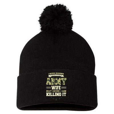 Army Wife Killing It Quote Pom Pom 12in Knit Beanie