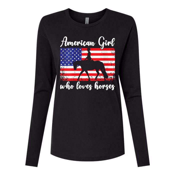 American  who loves horses dressage rider Womens Cotton Relaxed Long Sleeve T-Shirt