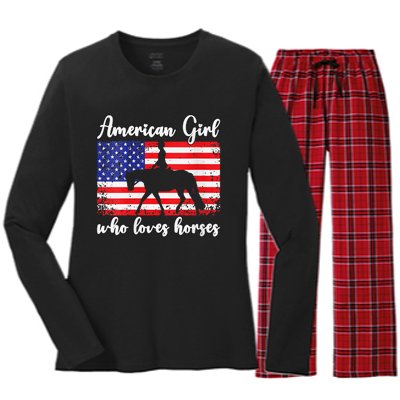 American  who loves horses dressage rider Women's Long Sleeve Flannel Pajama Set 