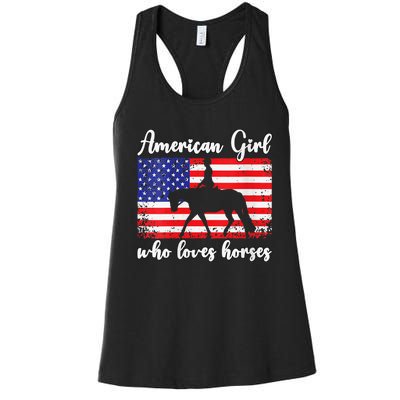 American  who loves horses dressage rider Women's Racerback Tank