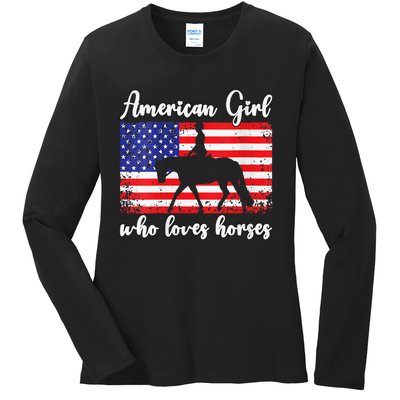 American  who loves horses dressage rider Ladies Long Sleeve Shirt