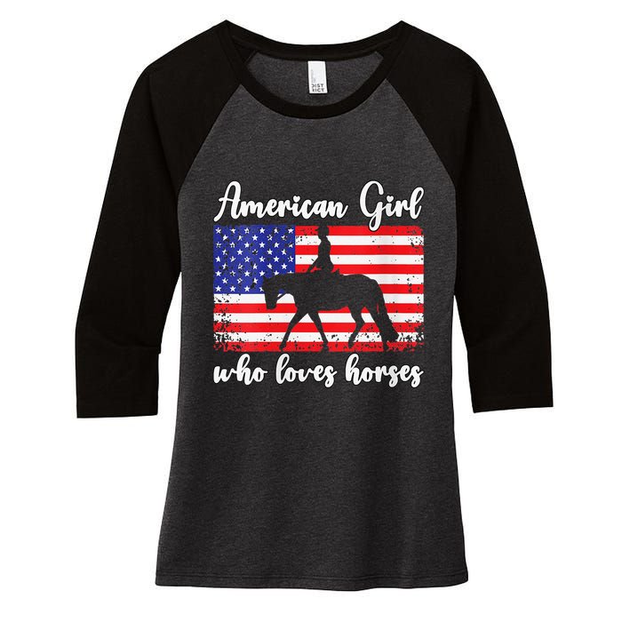 American  who loves horses dressage rider Women's Tri-Blend 3/4-Sleeve Raglan Shirt