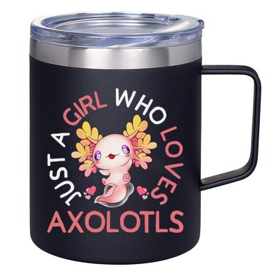 Axolotl  Who Loves Axolotls Cute Teen Girls Pink  12oz Stainless Steel Coffee Mug
