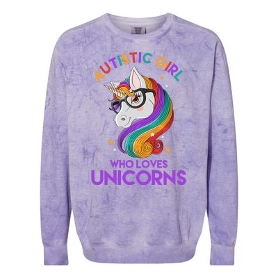 Autistic Who Loves Unicorns Colorblast Crewneck Sweatshirt